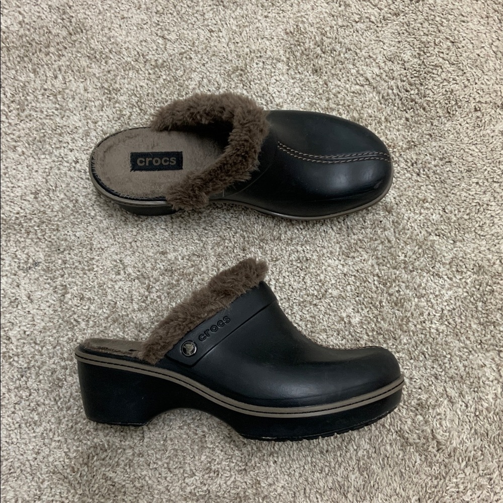 Crocs Cobbler Eva‎ Fur Lined Black Clogs Mules Women’s Shoes Slip On 11552